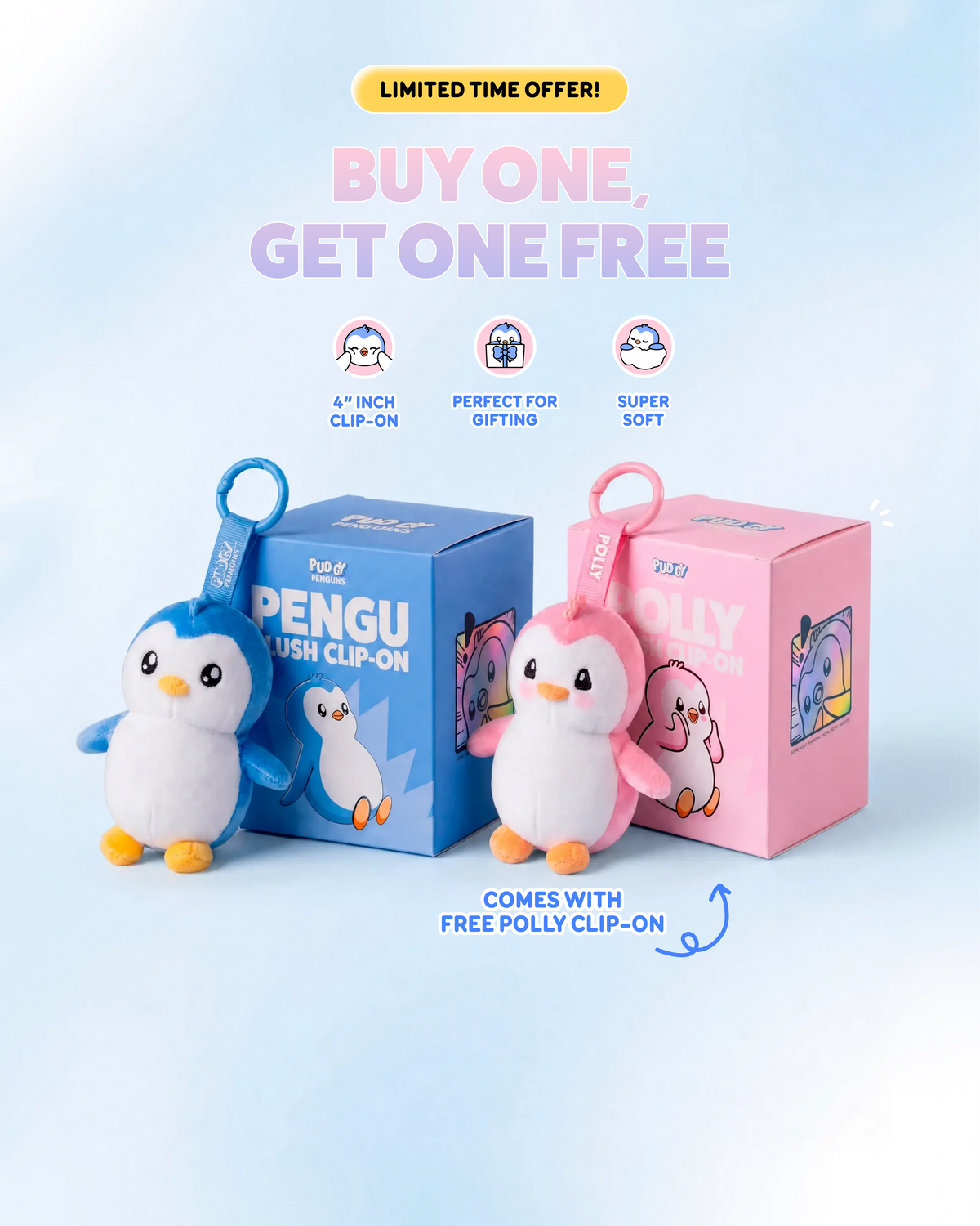 4" inch Pudgy Penguins Clip-On Plushie