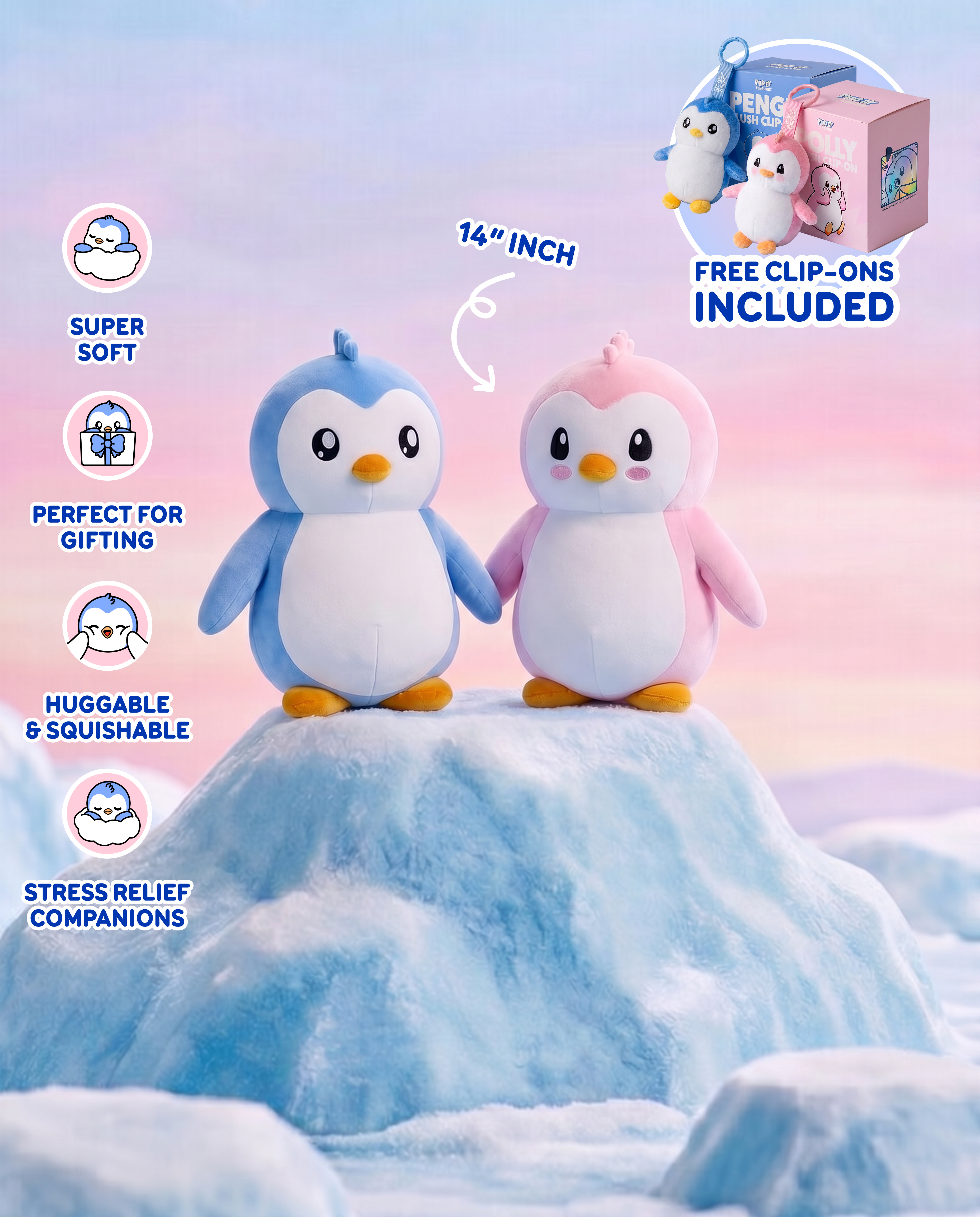 Pax Pengu & Polly 14" Plushies + Free Gift