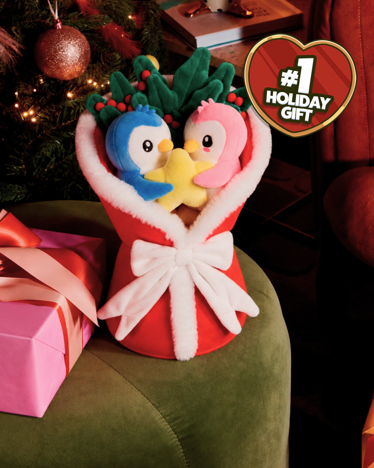 Pudgy Penguins Pax & Polly Holiday Plush Bouquet 14.5”