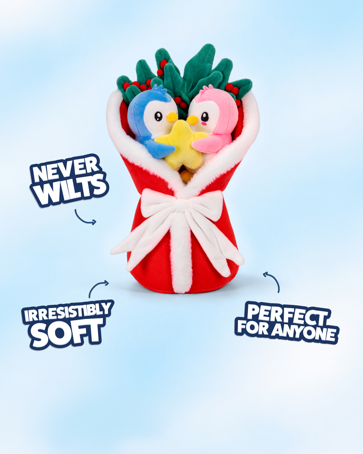 Pudgy Penguins Pax & Polly Holiday Plush Bouquet 14.5”