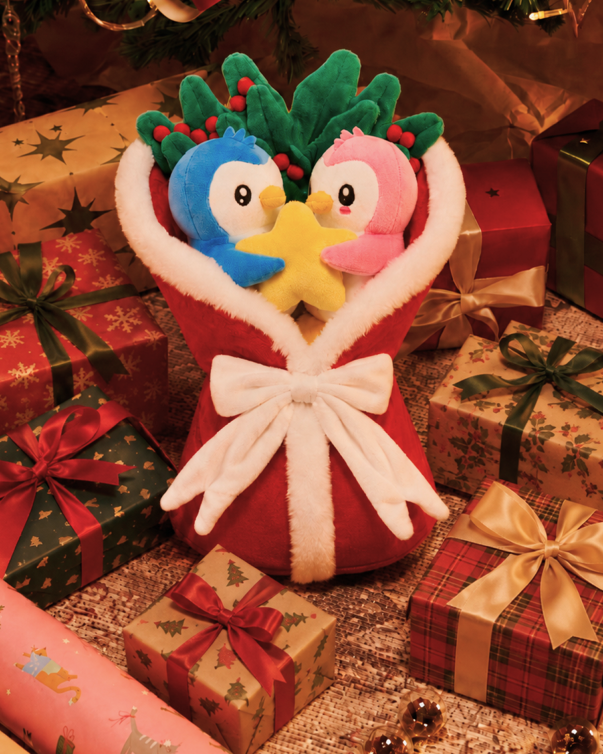 Pudgy Penguins Pax & Polly Holiday Plush Bouquet 14.5”